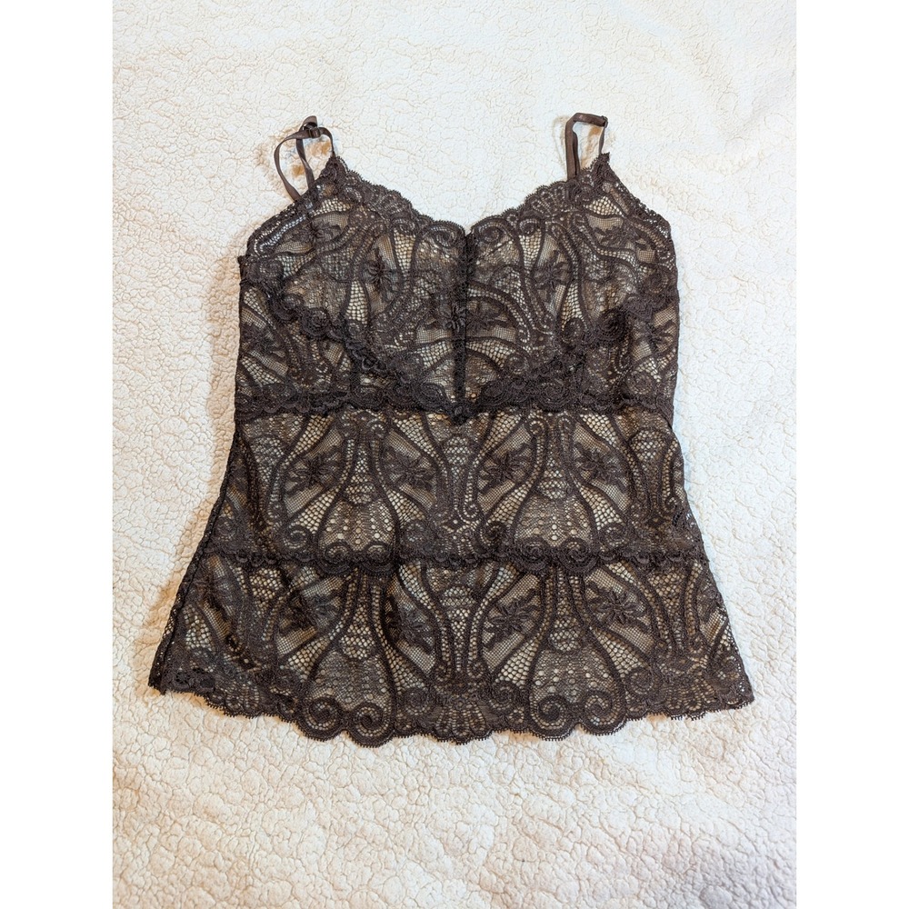 The Limited Brown Lace Mesh Lined Camisole Top Adjustable Straps XS